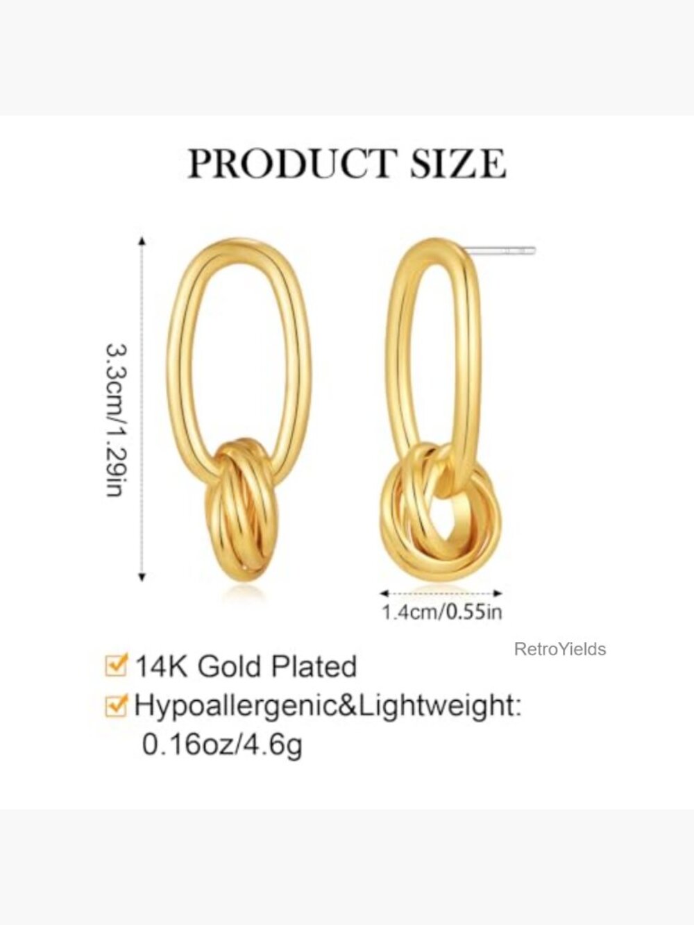 Paperclip Knot Drop Dangle Earrings 14K Gold Plated Lightweight Minimalist - Picture 5 of 7